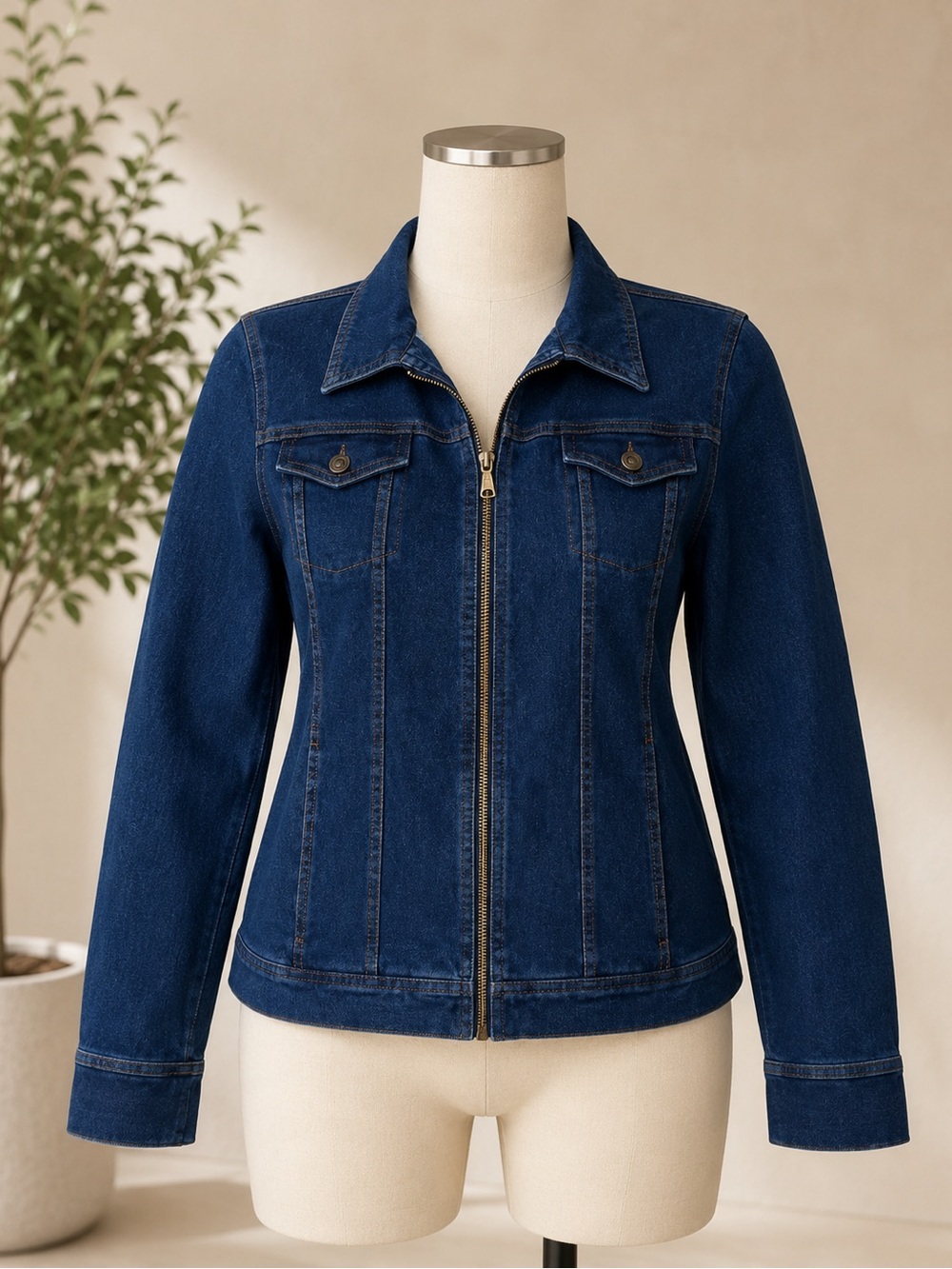 Denim&Co Deep Blue Zip-Front Jean Jacket